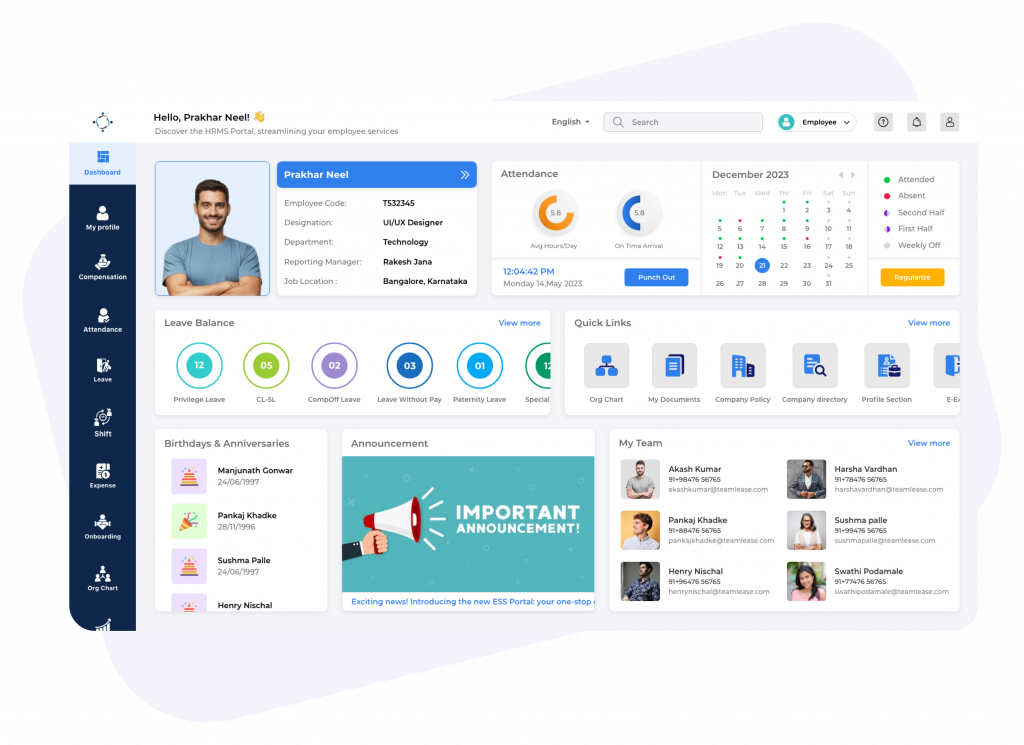 TeamLease HCM Employee Onboarding Dashboard