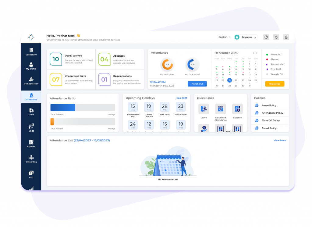 TeamLease HCM - Time and Attendance Module Dashboard